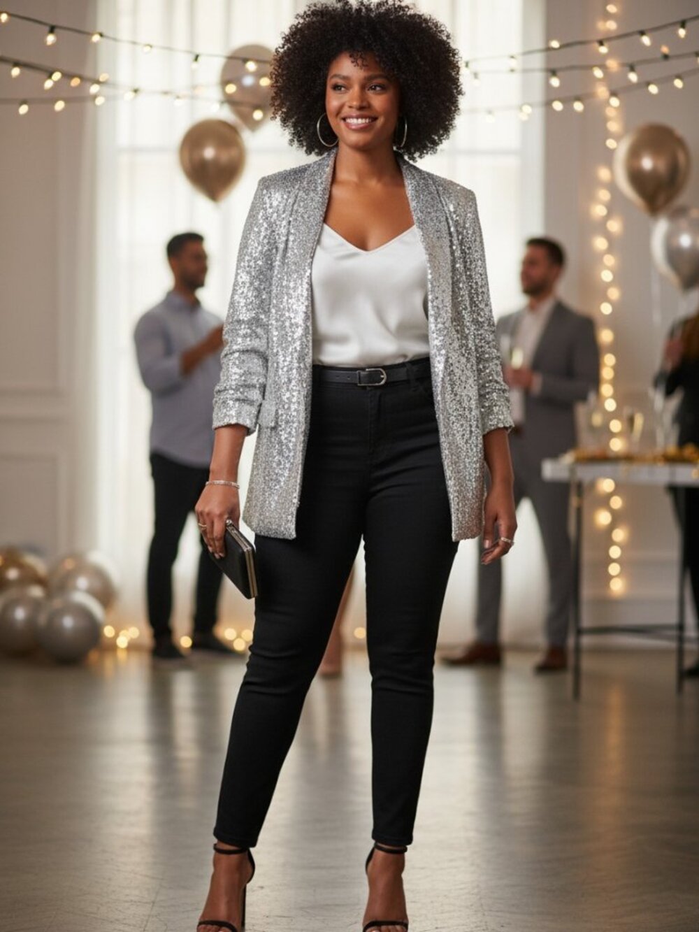Open Edit Sequin Blazer Womens Medium Silver Single Button Sparkle NWT